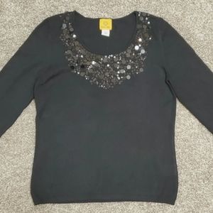 Women's Ruby Rd Pullover Sweater Size S Black Sequin Trim